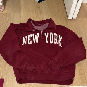 BRANDY MELVILLE New York Maroon Quarter-Zip Sweatshirt